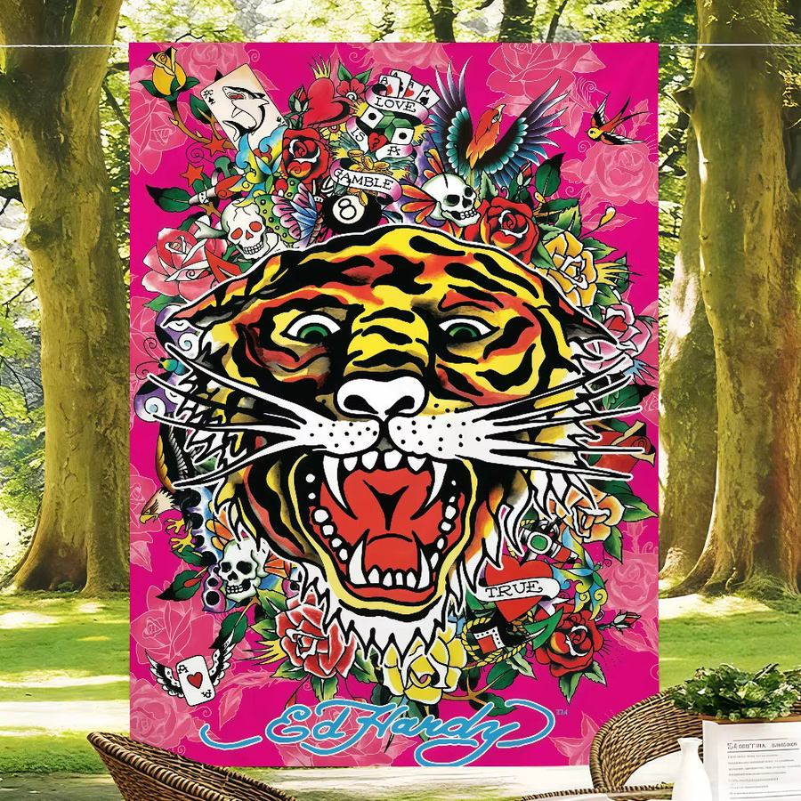 Warner Bros. E-Ed H-Hardy Flaggenmotiv Kunstdruck in Multicolour, Textil-Wanddeko im Retro-Stil, Breite: 60,0 cm, Höhe: 40,0 cm - Bild 3