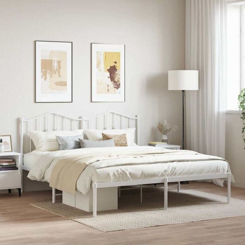 Vidaxl Metallbett mit Kopfteil in Weiß, Modernes Bettgestell aus Stahl, B/T/H: 180 x 200 cm - Bild 1