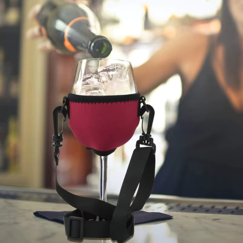 AT19 Tragbarer Wein-Glashalter mit Nackenriemen, 4er-Set, Rot - Bild 3
