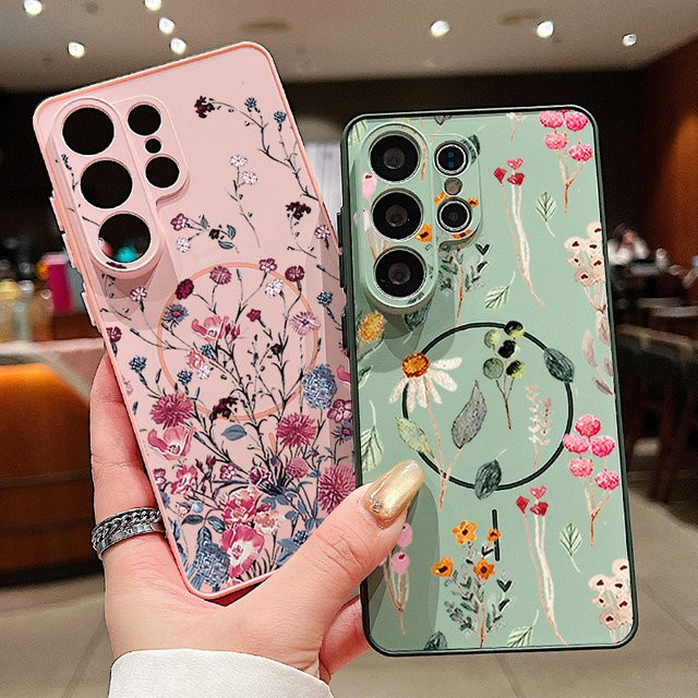 Magnetische Handyhülle mit Blumenmuster für Samsung Galaxy S26 S25 S24 S23 Ultra S25 S24 FE A57 A37 A17 A56 A55 A36 A16 A15 in Pink Multicolour - Bild 1