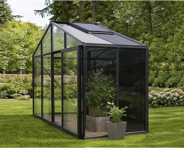 Bloomcabin Gewächshaus Klassik GHCSS8 in Schwarz mit Sicherheitsglas, Aluminium und integriertem Stauraum sowie Belüftungssystem - Bild 1