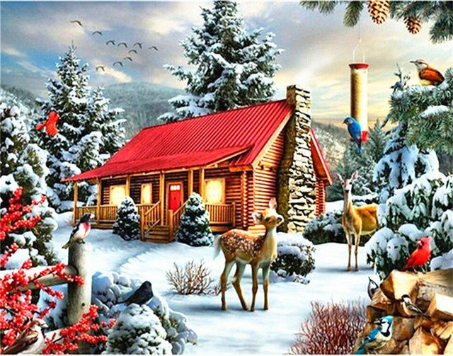 FIYO 5D-Diamantgemälde Weihnachten Landschaft in Grau und Multicolour, B/H: 30 x 20 cm - Bild 1