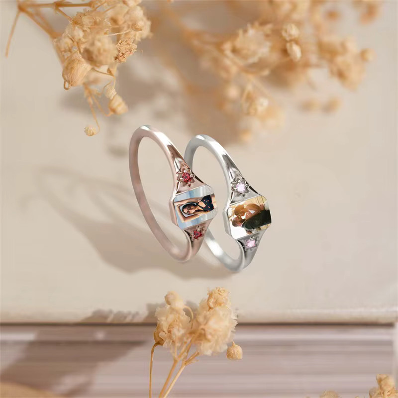 QKX Fotoring, personalisierter Geburtsstein, Messing, Damen - Bild 2