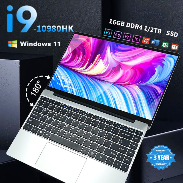 Intel Core i9-10980HK Laptop mit 14,1 Zoll Display, 16GB RAM und 1TB SSD, Windows 11 Pro, Silber - Bild 1