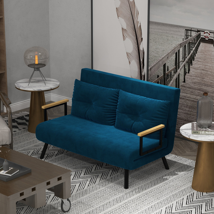 HOMCOM Schlafsofa Relaxsessel aus Samt mit Bettfunktion in Blau, B/T/H: 102 x 73 x 81 cm - Bild 2