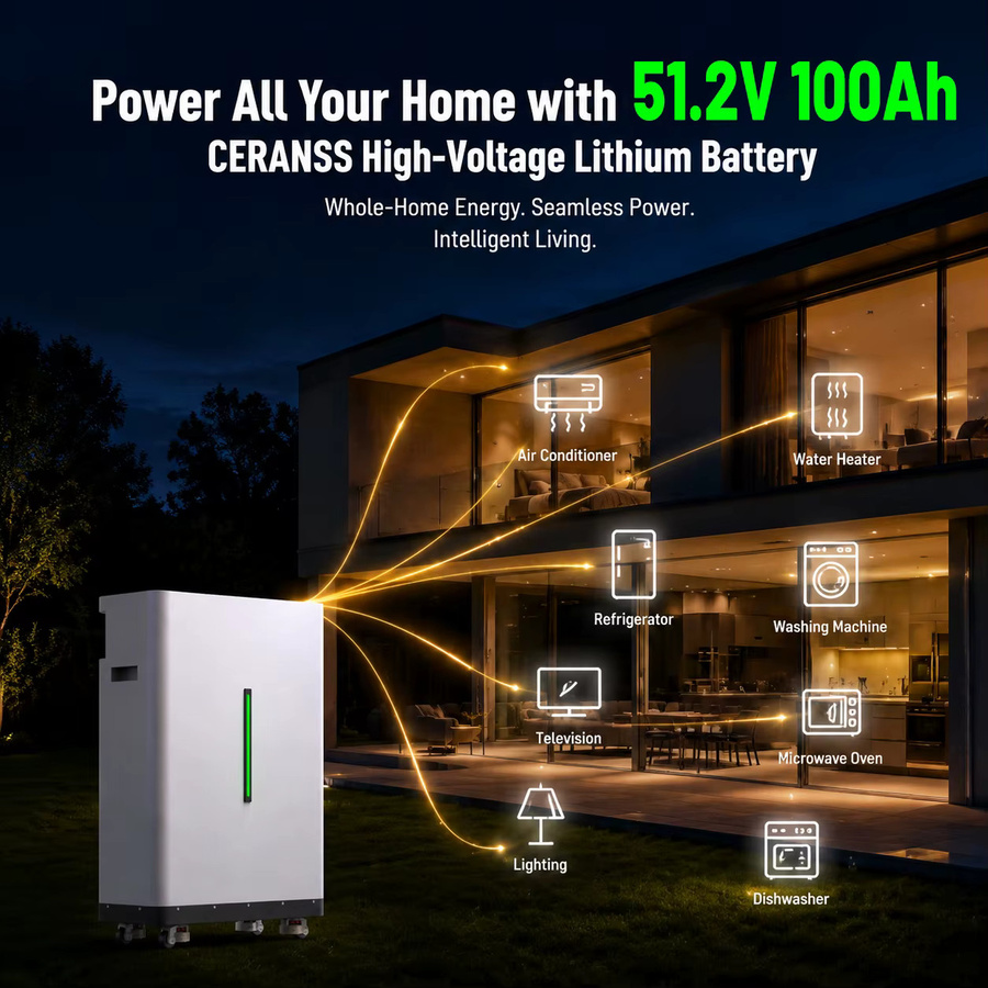 CERRNSS LiFePO4 Solarbatterie 51.2V 100Ah 5kWh mit aktivem Equalizer BMS und mobilen Rädern in Weiß - Bild 7