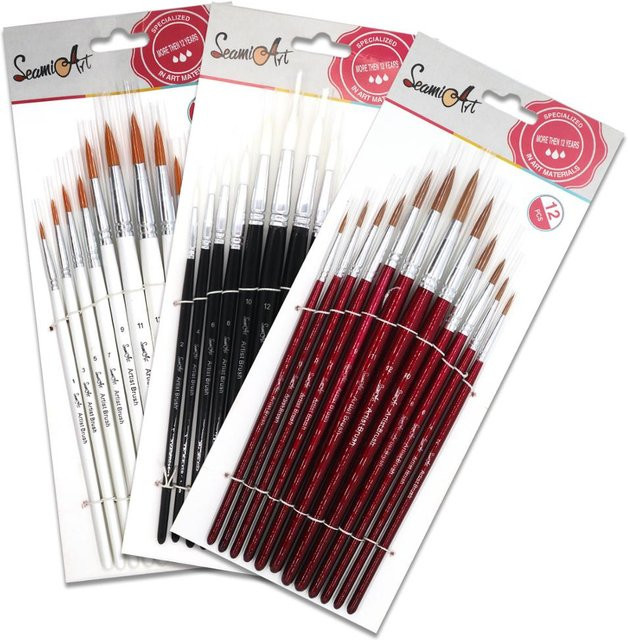 Semi art Künstlerpinsel Set mit 12 Stück aus Nylon und Holz in Schwarz für Aquarellmalerei - Bild 1