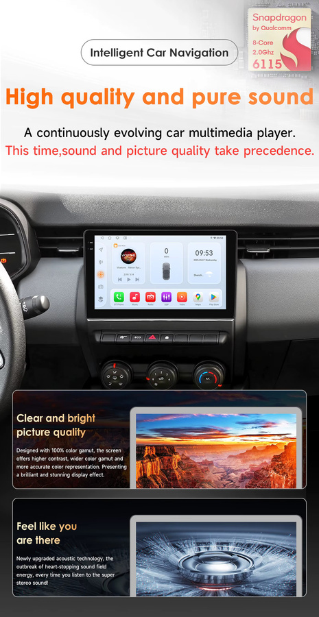 OSSURET Doppel-DIN Autoradio mit 9 Zoll Touchscreen für Renault Clio 5 2019-2021, kabelloses CarPlay und Android Auto, Bluetooth, Qualcomm Snapdragon, Schwarz - Bild 2