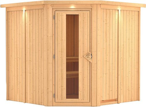 Karibu Sauna Vöru für 4 Personen aus Fichtenholz in Beige und Braun, B/T/H: 210 x 202 x 210 cm - Bild 1
