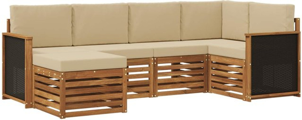 vidaXL Ecksofa Set 5-teilig aus massivem Akazienholz und Polyester in Natur Braun im Industrial Design - Bild 1