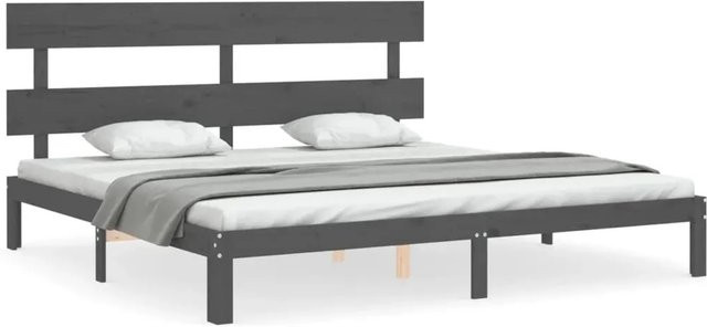 vidaXL Massivholzbett aus Kiefernholz mit Kopfteil in Grau, B/T: 200 x 200 cm - Bild 1