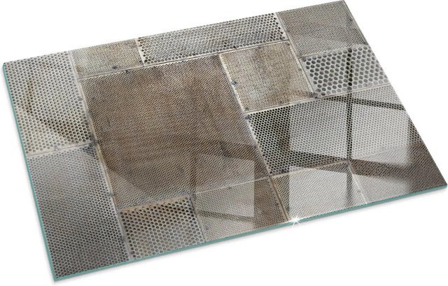 Tulup Glasplatte für Kamin mit Lochblechmuster als Funkenschutzplatte in Beige, B: 100 cm, H: 70 cm - Bild 1