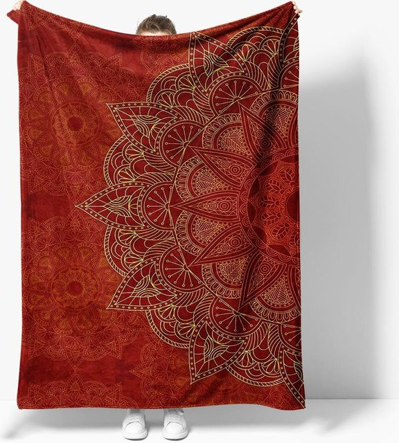 Rote Mandala Fleece-Decke von JMG Household Supplies als weiche und warme Überwurfdecke aus Plüsch für Sofa und Bett, B/B: 130 x 180 cm - Bild 1