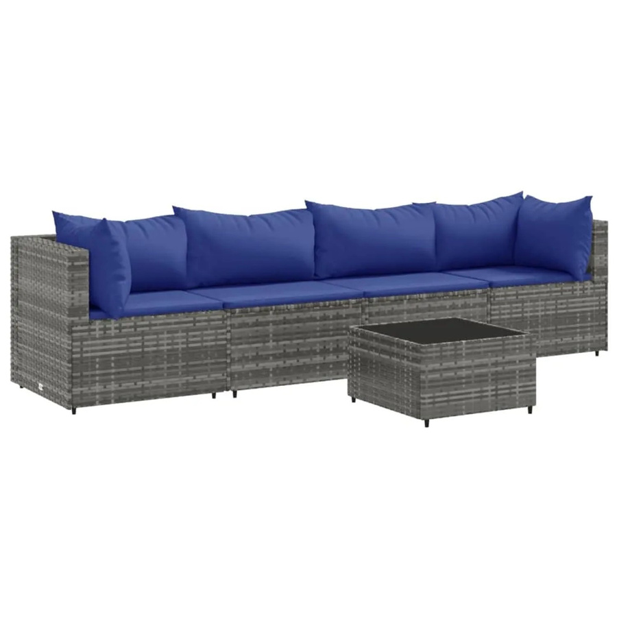 vidaXL 5-tlg Garten-Lounge-Set in L-Form aus grauem Poly-Rattan mit Kissen und Couchtisch - Bild 2