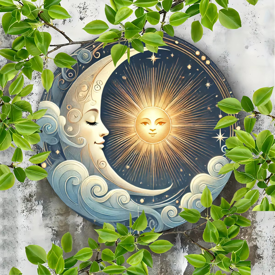 Potdemiel Wandkunst Sonne und Mond aus Aluminium, runde Metall-Wandplatte mit Stern und Mond, Mehrfarbig, Durchmesser: 20,3 cm - Bild 4