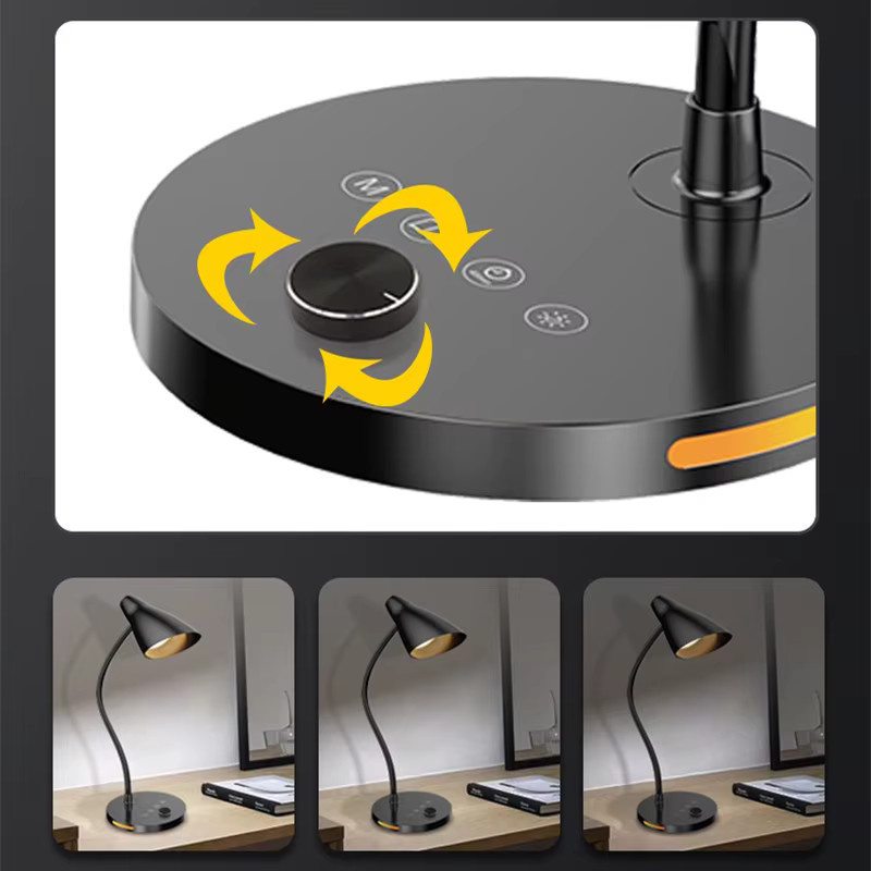 Feimefeiyou LED-Schreibtischleuchte in Schwarz, dimmbare Clip-On Leselampe aus Metall für Schreibtisch und Nachttisch - Bild 5