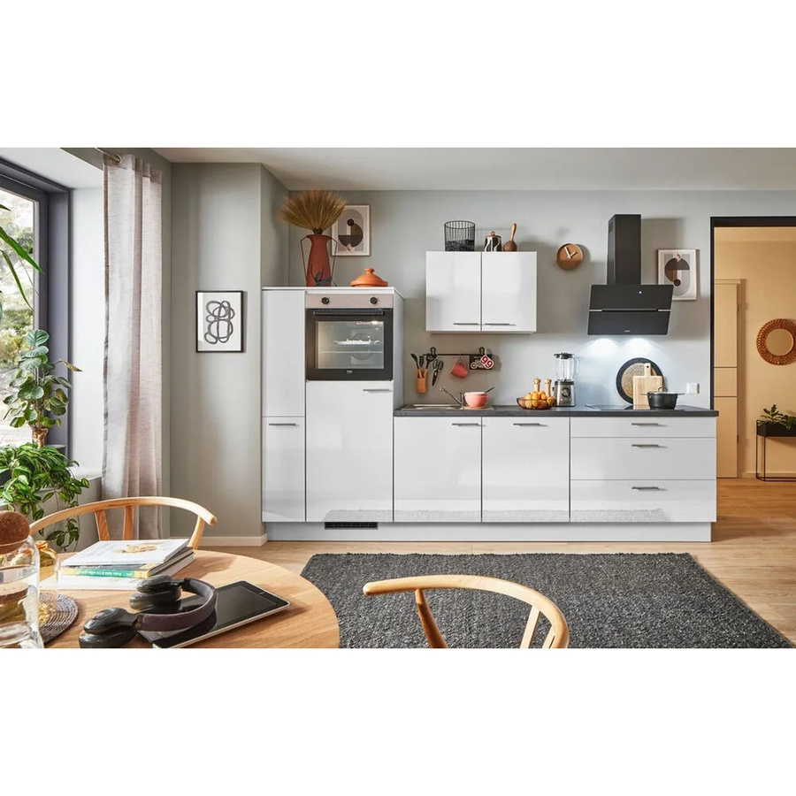 pino Küchenzeile Lichtgrau Hochglanz Breite: 280 cm, Tiefe: 60 cm, Höhe: 174 cm mit Apothekerschrank und Geräteschrank - Bild 2