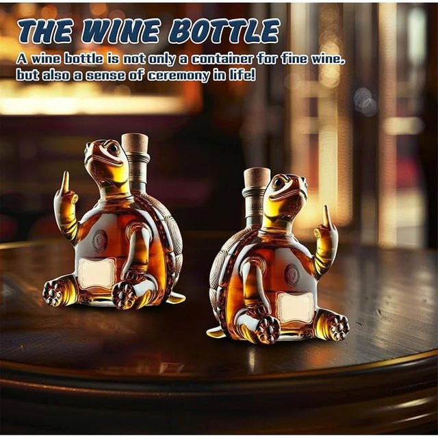 XMSJ Glas-Dekanter in Schildkrötenform mit Mittelfinger-Motiv, transparentes Whisky- und Weinflaschen-Ornament für die Bar-Dekoration - Bild 1