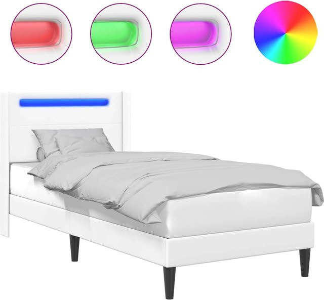 vidaXL Bettrahmen aus Kunstleder in Weiß mit LED-Lichtleisten und USB-Ladeport, B/T/H: 90 x 200 x 94 cm - Bild 1