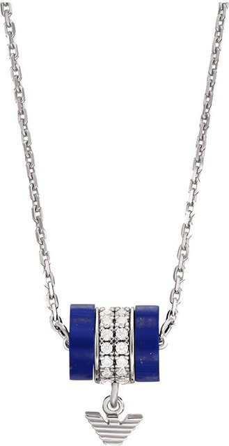 Emporio Armani Halskette, blaue Perlen, Diamant-Adler-Logo, Damen - Bild 1