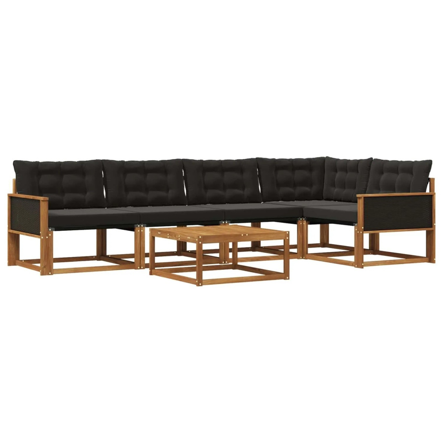 vidaXL Outdoor-Sofagarnitur L-Form aus massivem Akazienholz mit Textilene und 6 Kissen in Schwarz und Natur - Bild 2