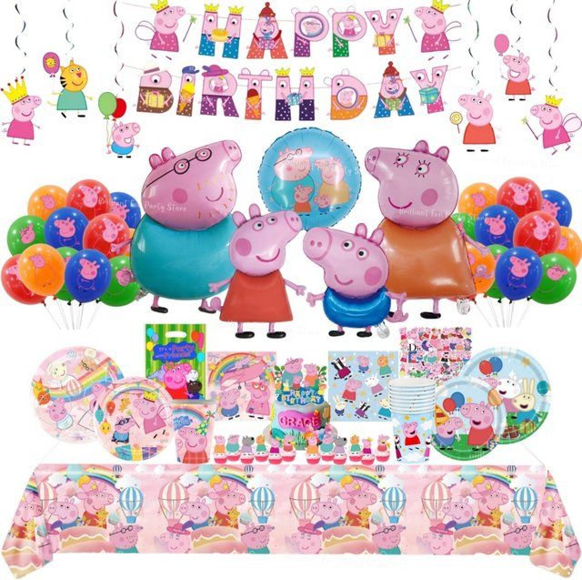Hasbro Peppa Pig Geburtstagsparty-Dekorationsset mit George-Luftballons, Einweggeschirr, Banner und Hintergrund in Mehrfarbig für Kinder - Bild 1
