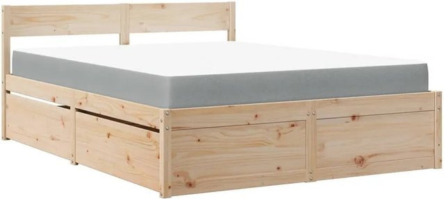 vidaXL Bett mit Schubladen aus Massivholz Kiefer in rustikaler Optik mit Matratze B/T/H: 140 x 200 cm - Bild 1