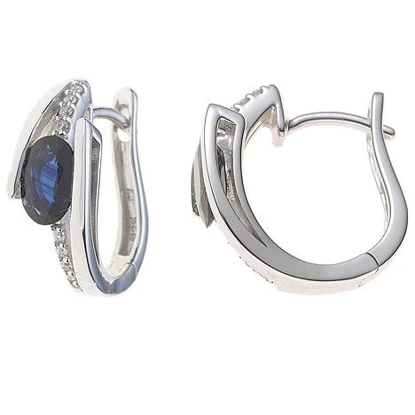 Colfem Creolen 585 Weißgold, 2 blaue Safire, 16 Diamanten, Ohrringe - Bild 1
