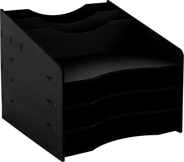 Relaxdays Dokumentenablage aus MDF in Schwarz mit 4 Fächern für A4, B: 33,0 cm, T: 30,0 cm, H: 6,0 cm - Bild 1