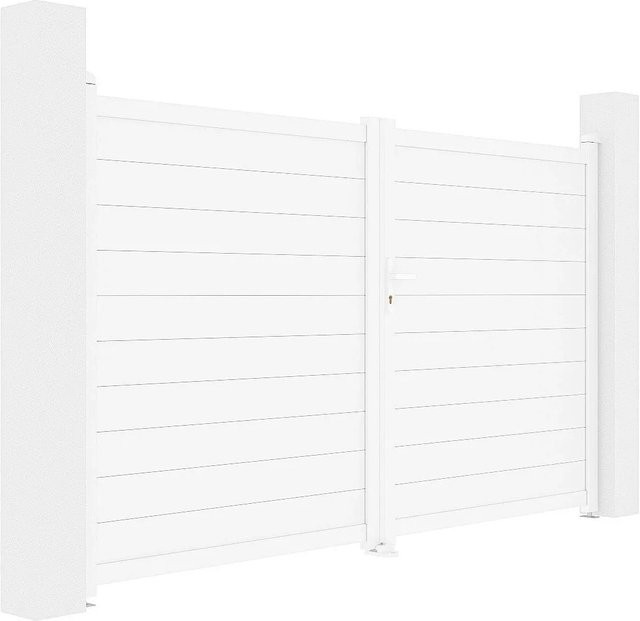 Vente-unique Flügeltor Nazario Doppel-Aluminiumtor in Weiß, Breite: 300 cm - Bild 1