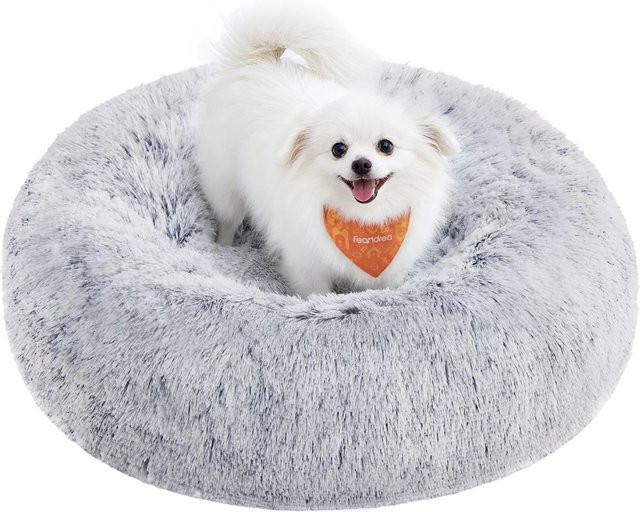 Feandrea Hundebett rund aus Microfaser in Grau mit abnehmbarem Bezug und rutschfester Unterseite, Durchmesser: 60 cm - Bild 1