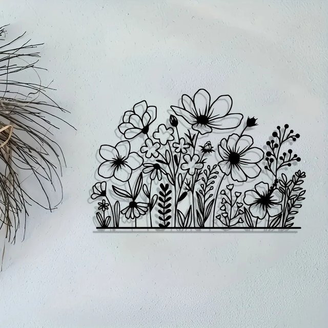 CIFBUY Vintage Eisen-Wanddekoration mit floralem Blumenmotiv in Schwarz - Bild 1