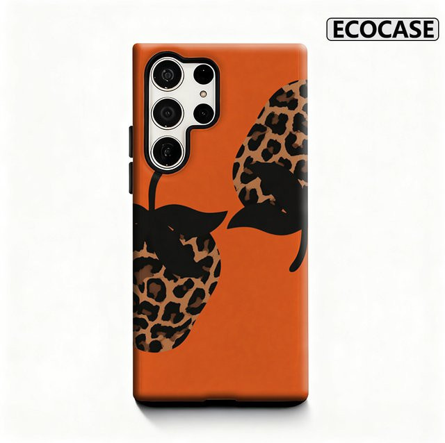 Handyhülle Orange Leopard Erdbeere für Samsung Galaxy S25 Ultra, S24 und S23 Ultra Plus mit glänzender doppellagiger Rückseite - Bild 1