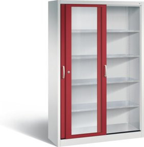 C+P Schiebetürenschrank Acurado mit Acrylglas-Sichtfenstern, Front Rubinrot, Korpus Lichtgrau, H 195,0 cm x B 120,0 cm x T 40,0 cm - Bild 1