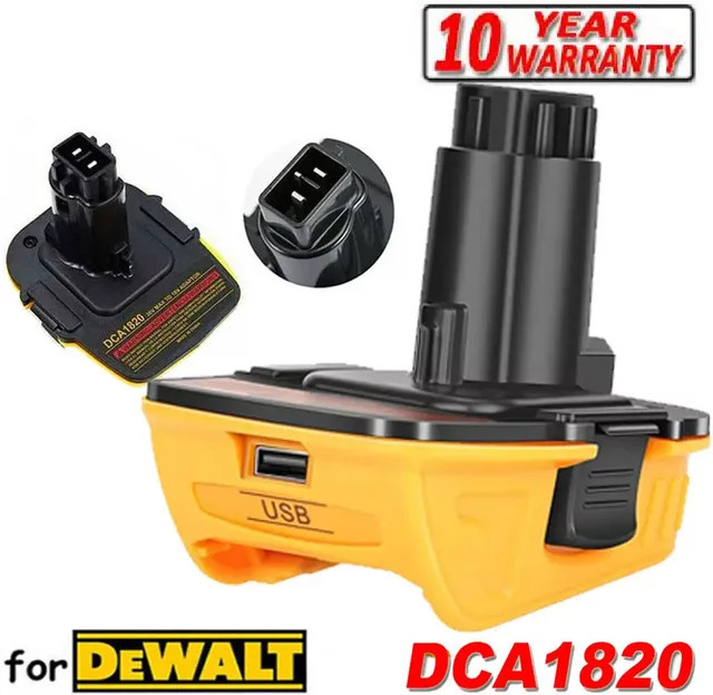 Dewalt Akku-Adapter DCA1820 für 20 V Lithium-Akkus mit USB-C Konverter, Gelb - Bild 1