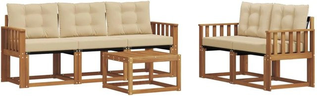 vidaXL Outdoor-Sofagarnitur 6-teilig aus Akazienholz mit Textilene und Kissen in Natur und Beige - Bild 1
