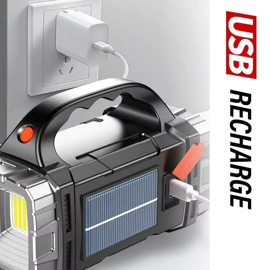 XIWANGFIRE Solar-Taschenlampe mit LED und COB-Arbeitslicht, wasserdichte wiederaufladbare USB-Taschenlampe in Schwarz für Camping und Outdoor - Bild 4