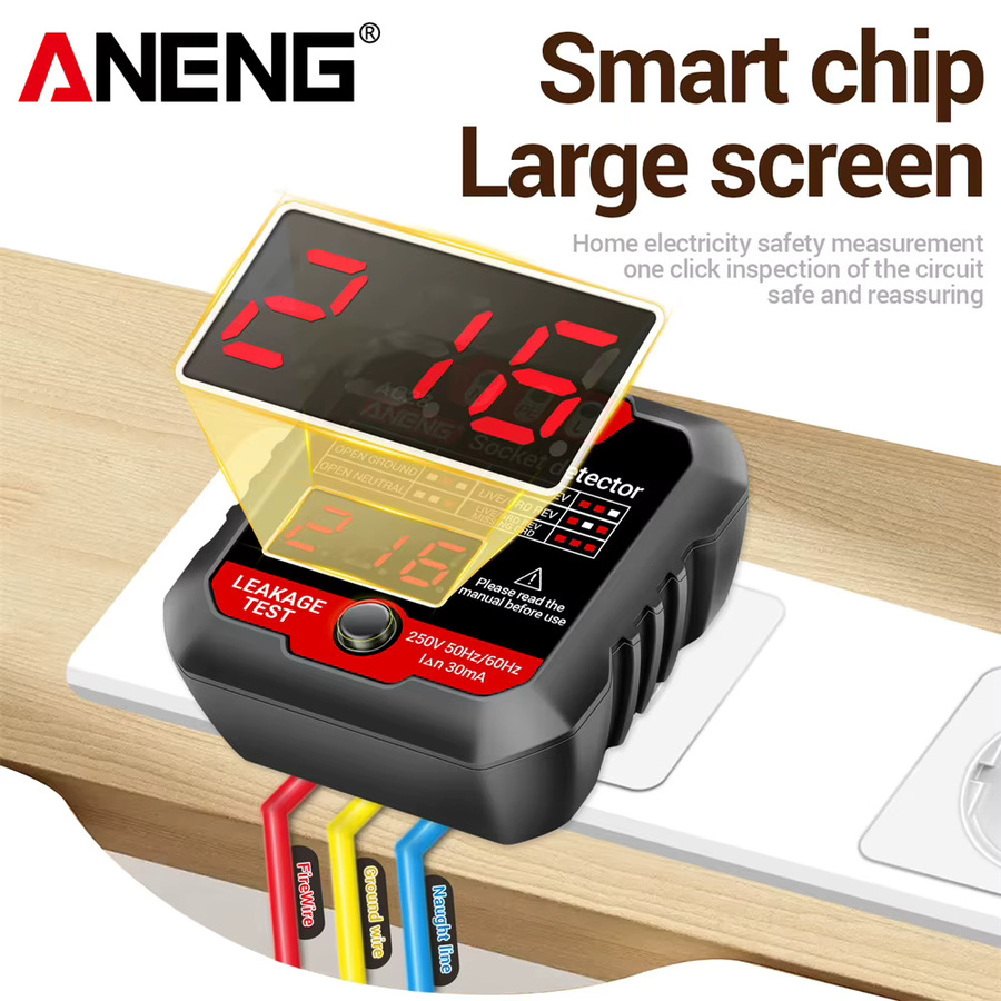 ANENG AC28 Digitaler Steckdosen-Leistungstester in Schwarz als Spannungsprüfer und Steckdosenpolaritätsdetektor für EU/US-Stecker (250 V, 50 Hz/60 Hz) - Bild 4