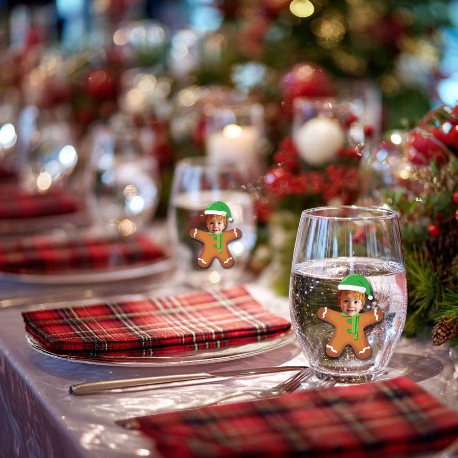 WEIGAO Weihnachtsaufkleber mit Gesichts-Lebkuchenmann-Design und Weihnachtsmütze für deine Weihnachtsdekoration - Bild 4