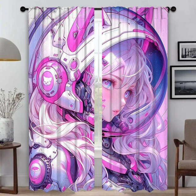 Vaporwave Kybernetische Kunst Vorhänge aus Tüll, 2 Stück, Farbe: Weiß/Mehrfarbig, B: 50 cm, H: 70 cm - Bild 1
