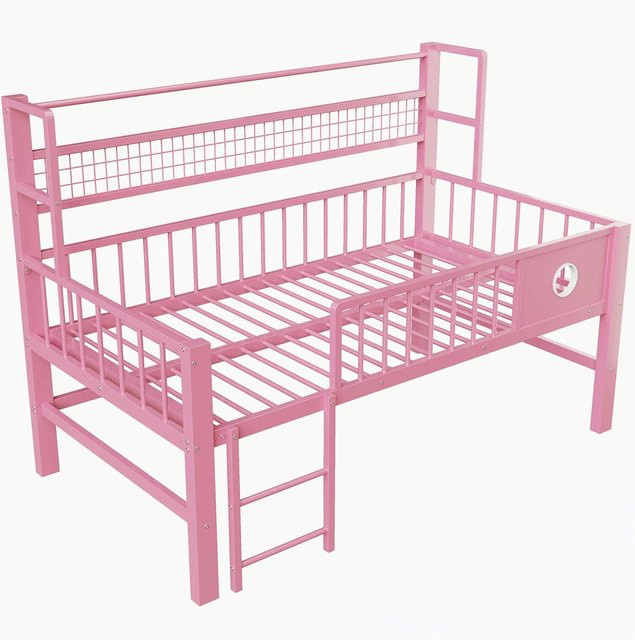 Merax Hochbett für Kinder aus Metall und MDF mit Ablagefächern, Farbe: Rosa, B/T/H: 90 x 200 x 175,5 cm - Bild 1