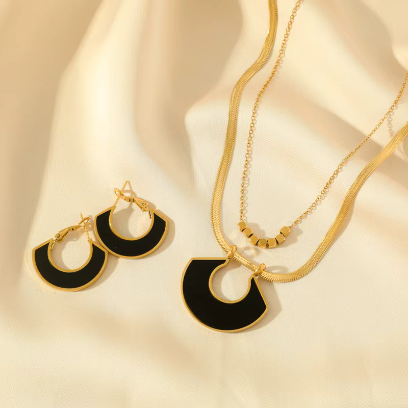EILIECK Schmuck-Set Halskette, Ohrringe, Edelstahl, Schwarz, Damen - Bild 2