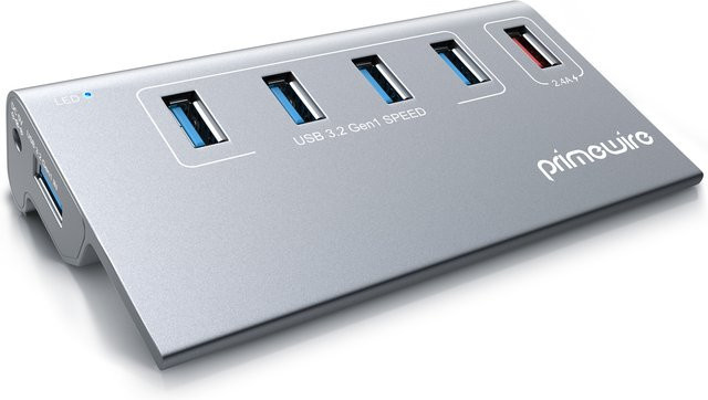 Primewire USB Hub 3.2 Gen1 USB Adapter mit 5 Ports in Silber, kompatibel mit Windows Desktop-PCs, Notebooks, Laptops und MacBooks - Bild 1