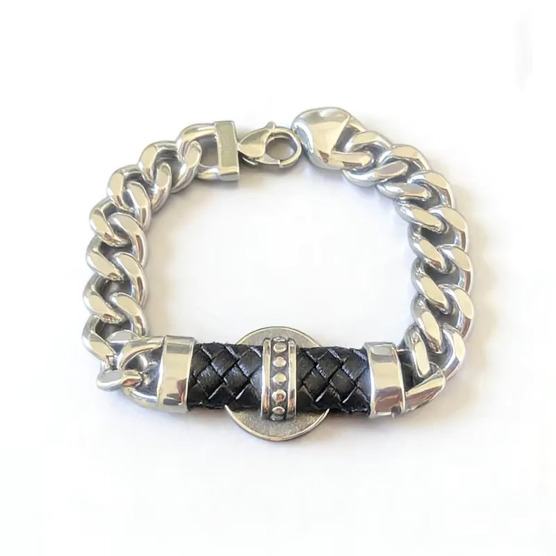 Harley Davidson Armband, Totenkopf, Leder, Edelstahl, Silber, Herren - Bild 3