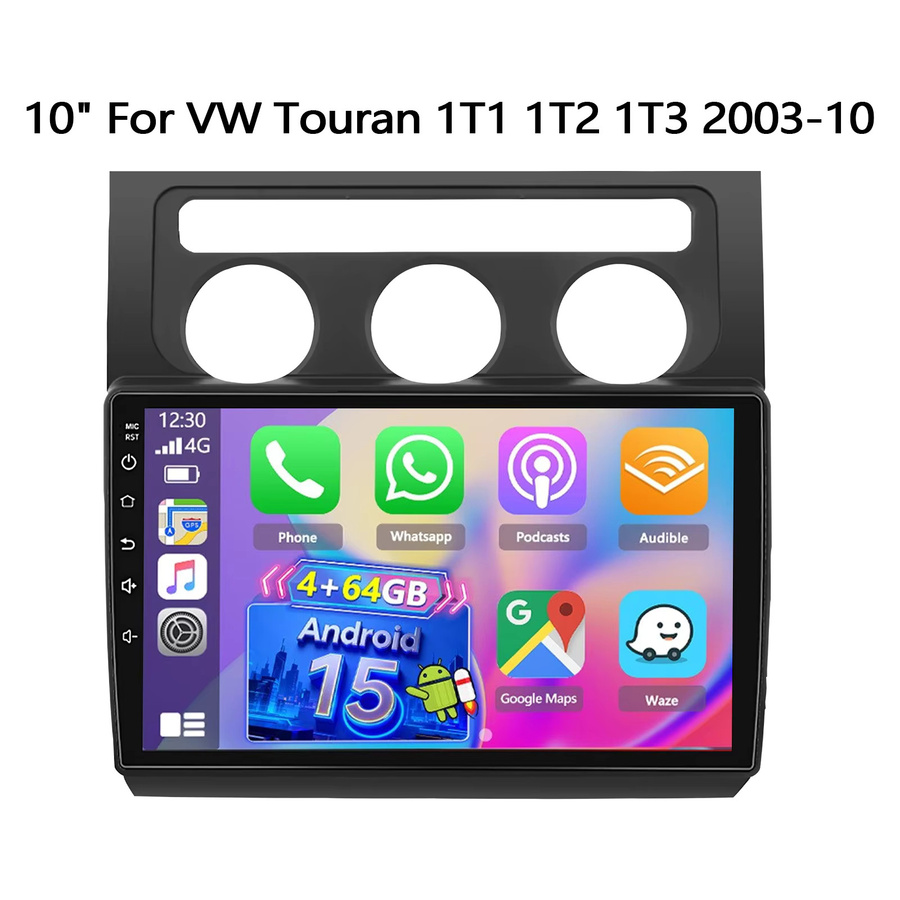 ESSGOO Android 15 Autoradio für VW Touran 1 (2004-2008) mit 10 Zoll IPS Touchscreen, 4+64GB, GPS-Navigation, kabellosem Carplay, Android Auto, Bluetooth und Wifi, Schwarz - Bild 5