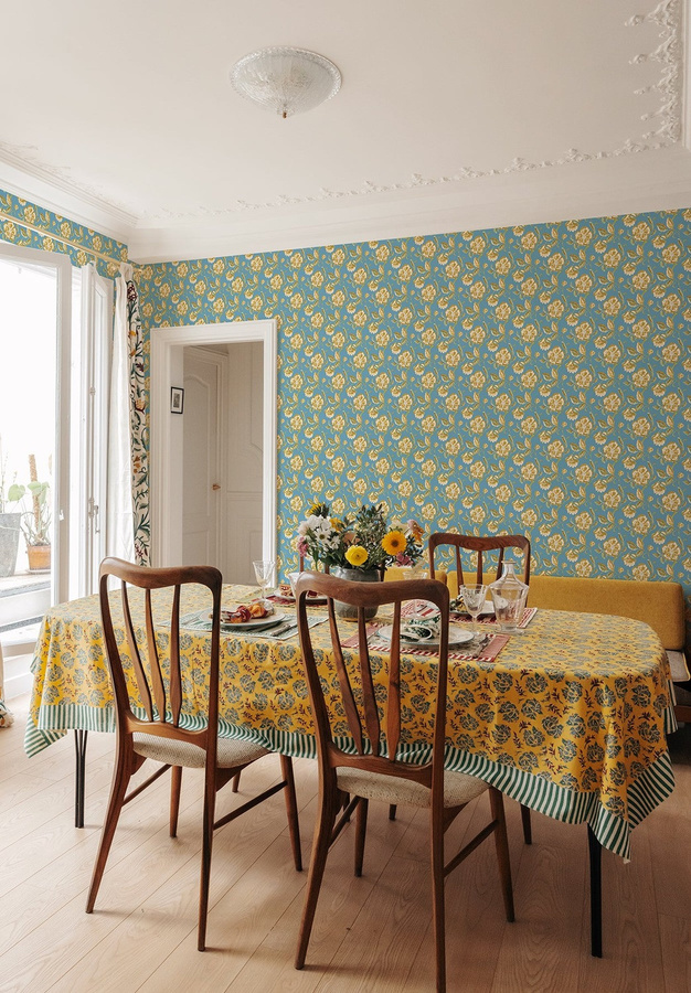 Isidore Leroy Tapete Loni Ciel mit floralem Botanik-Design in Blau, Gelb und Grün, Vlies-Tapete, vorgestrichen - Bild 1