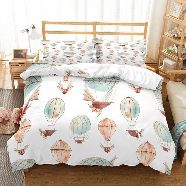 Bettwäsche Set Binchi Outdoor Product mit Heißluftballons, Wolken und Mond im handgemalten Stil, Material Polyester und Mikrofaser, Mehrfarbig, B/H: 200 x 200 cm - Bild 1