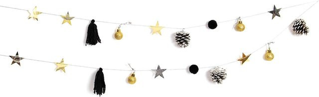 Rico Design Weihnachts-Quasten-Girlande in Gold und Schwarz mit Pompoms und Baubles, Länge: 2,2 m - Bild 1