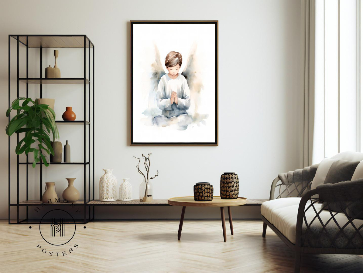Engelsgebet des Jungen Wandbild mit Holzrahmen Helle Eiche, B/H: 50 x 70 cm - Bild 4