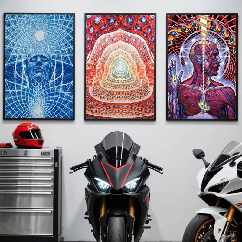 Abstrakter Alex Grey Kunstdruck im Psychedelic Anime-Stil als mehrfarbiger Poster-Wanddruck auf Papier - Bild 4